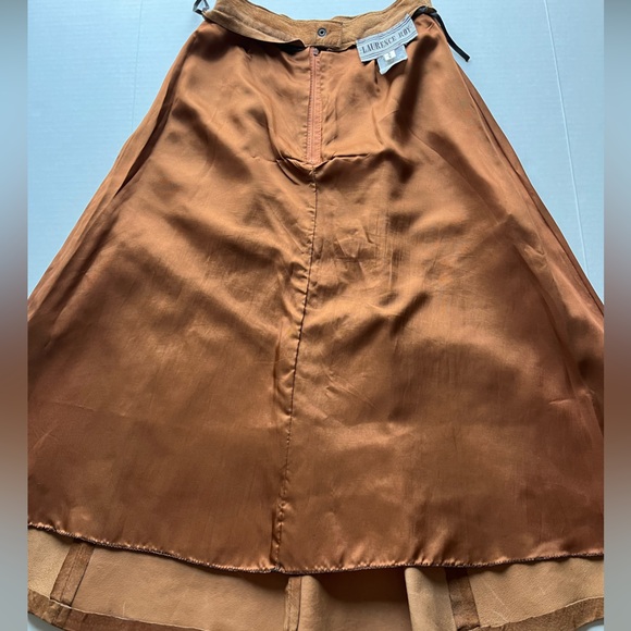 Vintage Laurence Roy Suede Leather A-Line High Waist Brown Long Midi Skirt - Picture 9 of 16